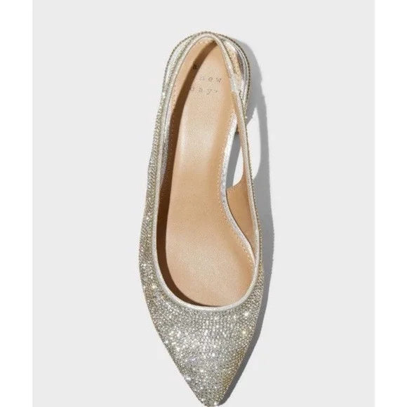Women's Silver Elle Rhinestone Slingback Pointed Toe Pumps Size 8 - A New Day - Picture 3 of 7